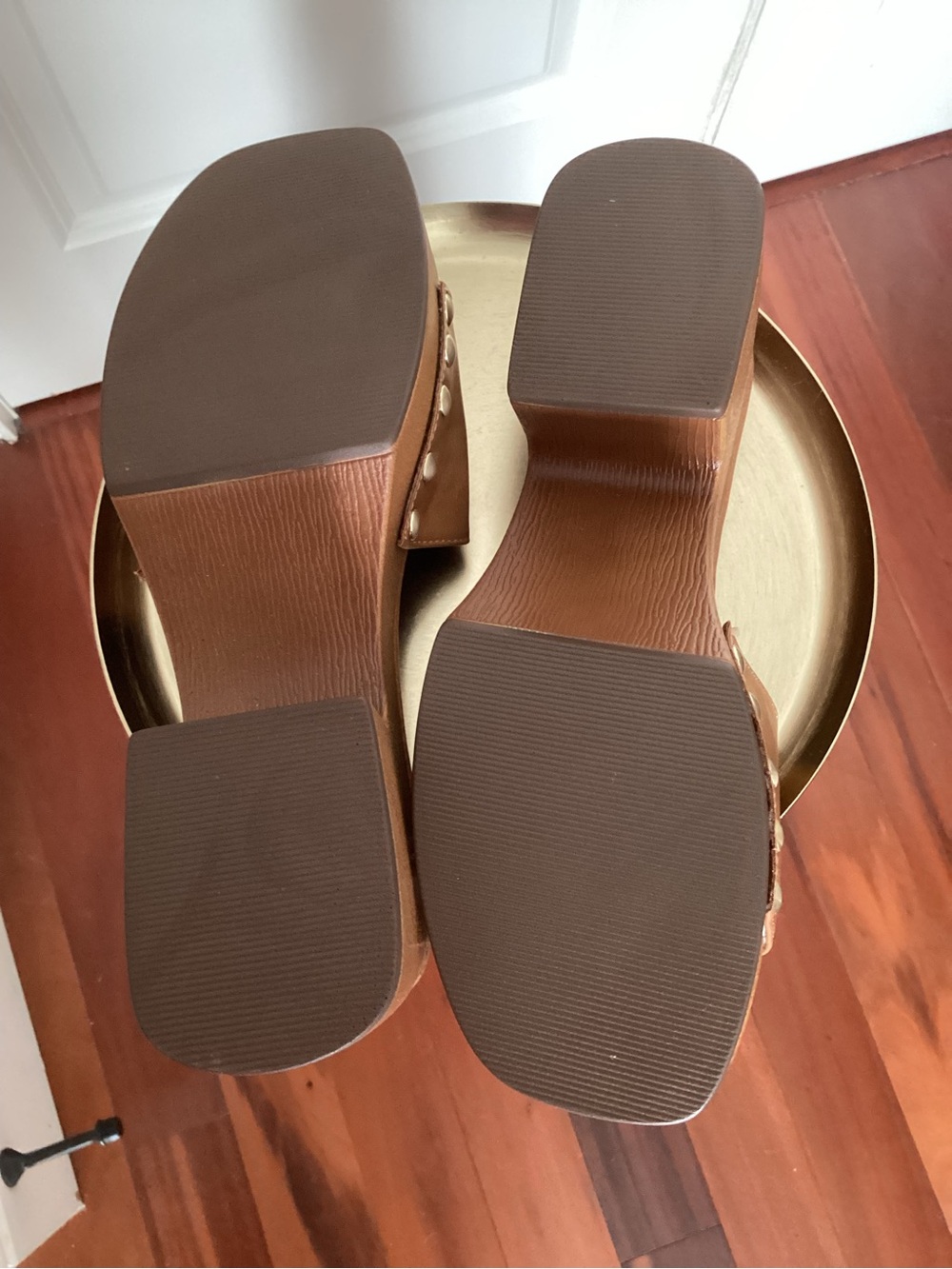 Madden Girl Tan Slide Sandals with Oversized Buckle - Picture 2 of 7